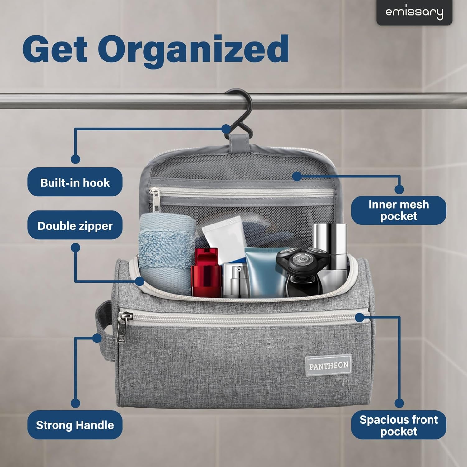 Travel Toiletry Bag for Men and Women, Travel Bag for Toiletries, Valentines Day Gifts for Men, Travel Bathroom Bag, Mens Travel Bag Hanging Toiletry Organizer Toiletry Kit (Gray)